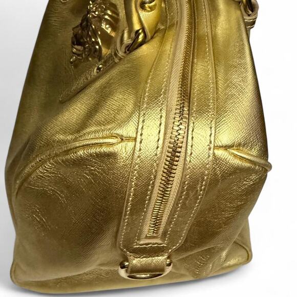 VTG Gianni Versace Gold Metallic Leather Large Medusa Satchel Two Way Bag Glam - Picture 7 of 8